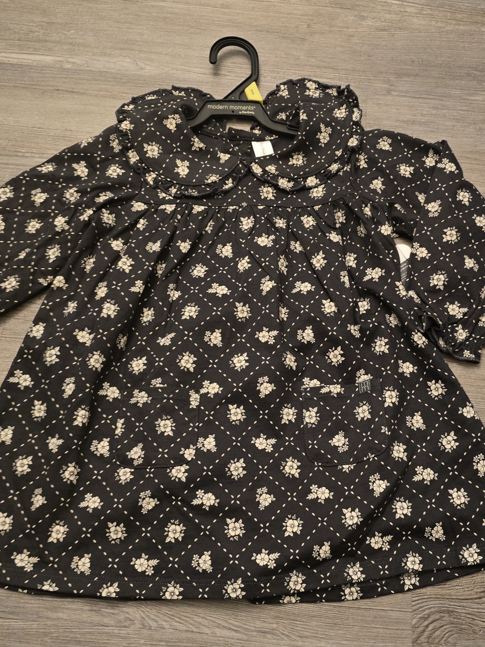 Girls' Black Floral Dress with Peter Pan Collar